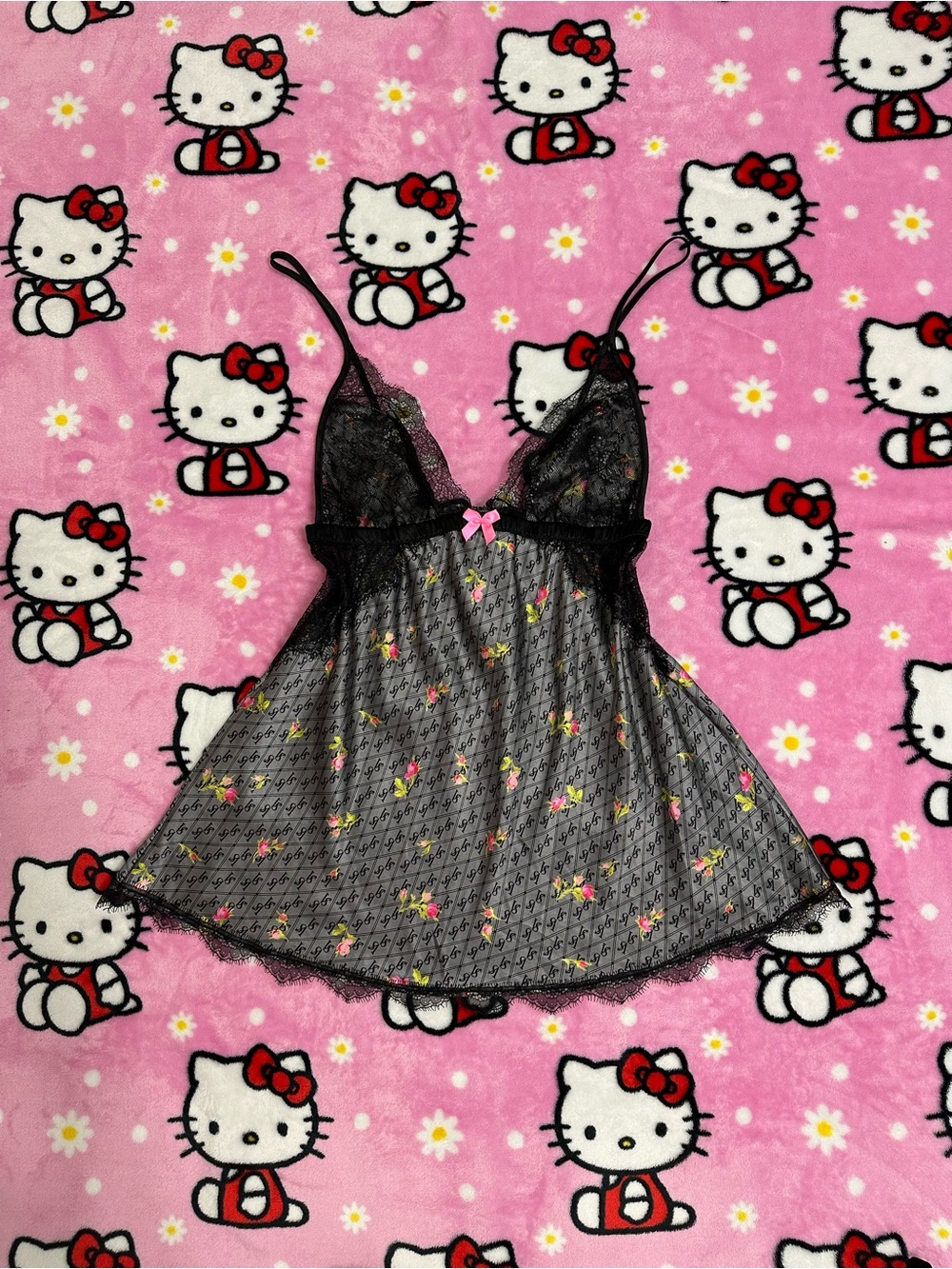 Victoria's Secret Black Lace Chemise Set with Bow